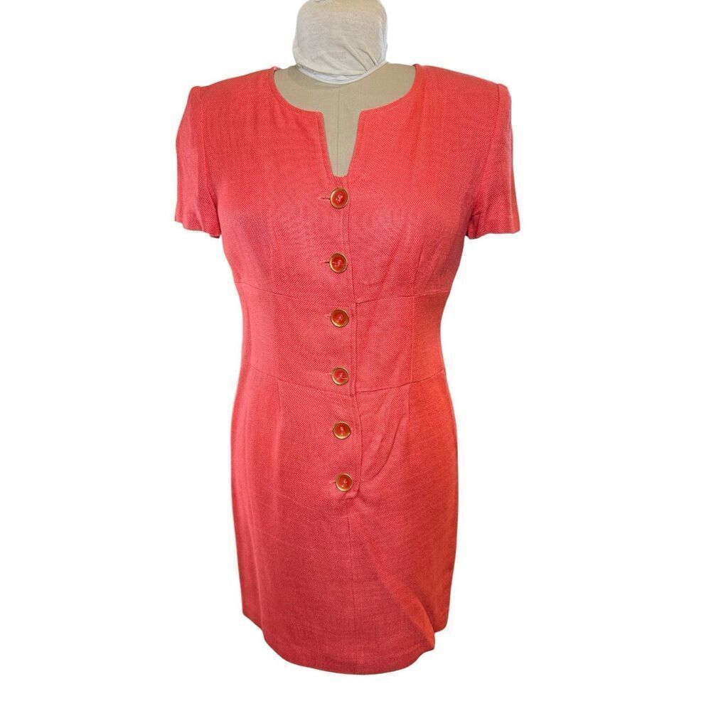 Donna Morgan Coral Short Sleeve Button Front Dress 100% Rayon Size 8P Lined